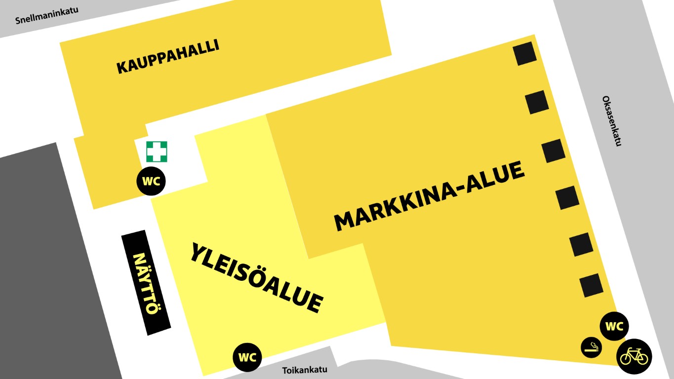 Lappeenrannan kauppatorilla kisakatsomo ja kevätmarkkinat samanaikaisesti