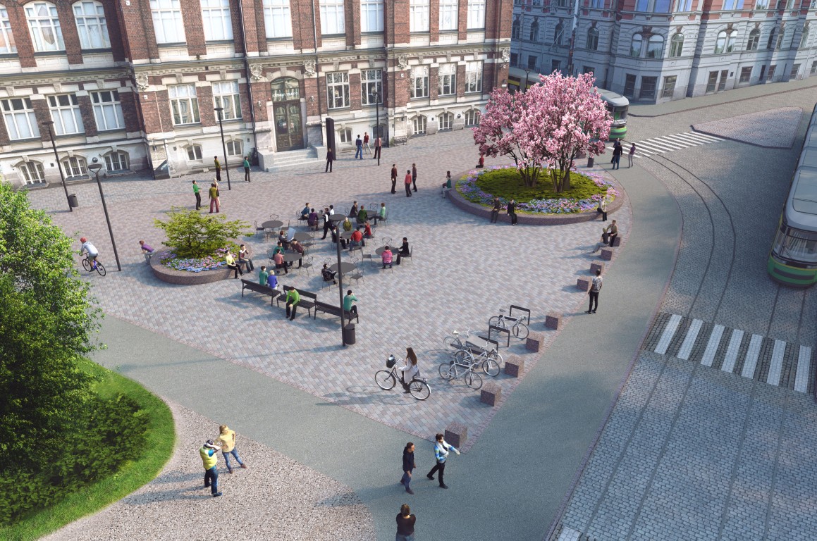 Designmuseon edusta Helsingin Korkeavuorenkadulla uudistetaan viihtyisäksi alueeksi